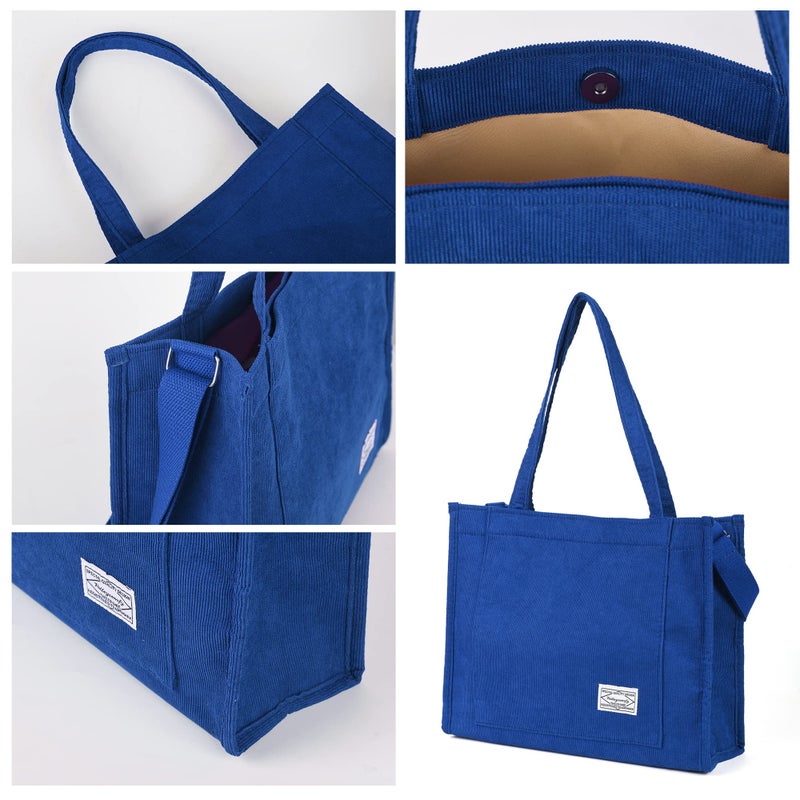 Valleycomfy Vintage Casual Corduroy Bags Crossbody Bag Purse for Women Travel Shoulder Bags Handbags Eco Bag (Large, Sapphire Blue) - Image 4