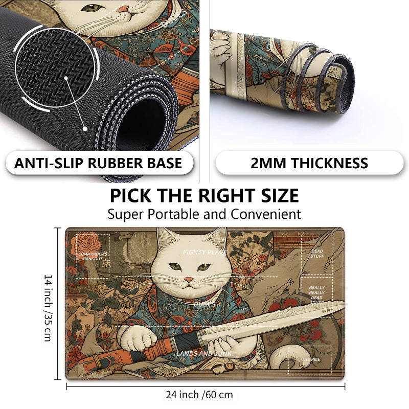 WZCJDHMJ Playmat for MTG,Card Playmat Stitched with Zones for MTG Card Game Playing, TCG and Board Game Mat for Cards,Mousepad Desk Mats,Game Mat 24 x 14 inches-Cat with Sword - Image 3