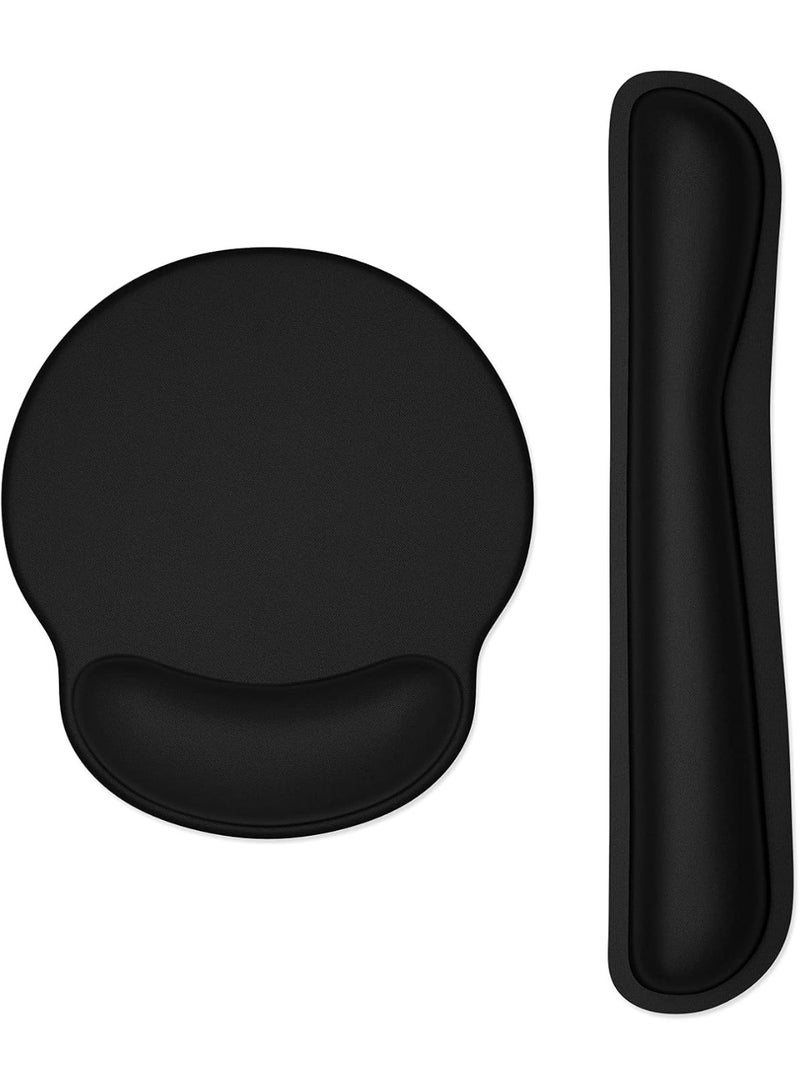 Keyboard Wrist Rest and Mouse Pad with Wrist Support, Memory Foam Wrist Rests for Keyboard and Mouse Set, Ergonomic Wrist Pad with Non Slip Base for Easy Typing & Pain Relief,Jet Black - Image 1