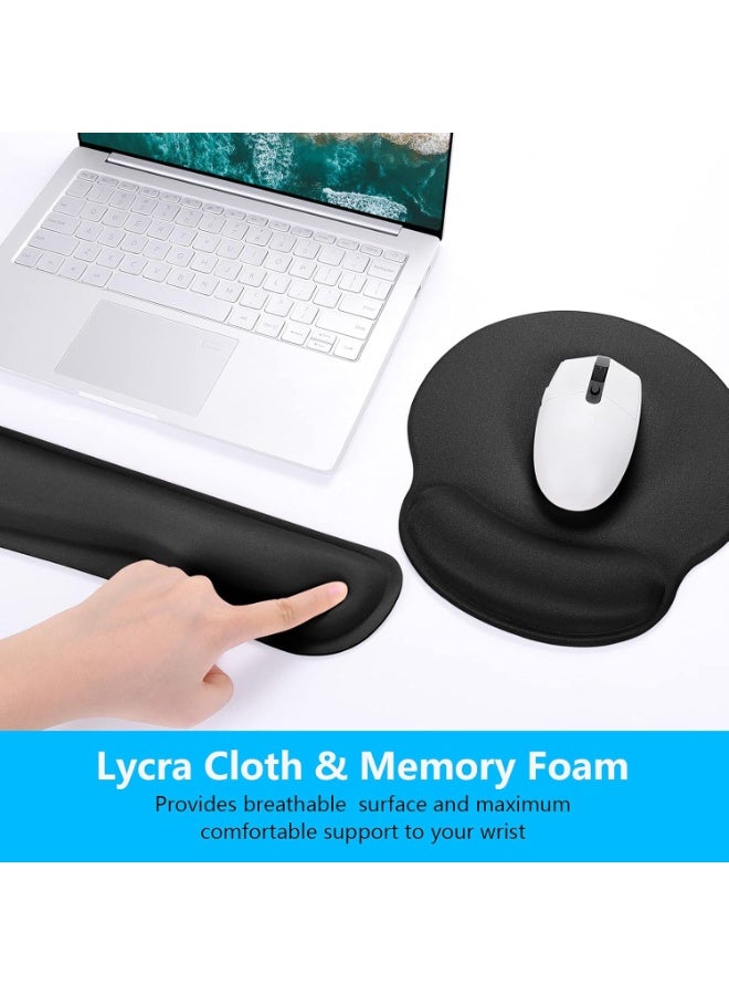 Keyboard Wrist Rest and Mouse Pad with Wrist Support, Memory Foam Wrist Rests for Keyboard and Mouse Set, Ergonomic Wrist Pad with Non Slip Base for Easy Typing & Pain Relief,Jet Black - Image 2