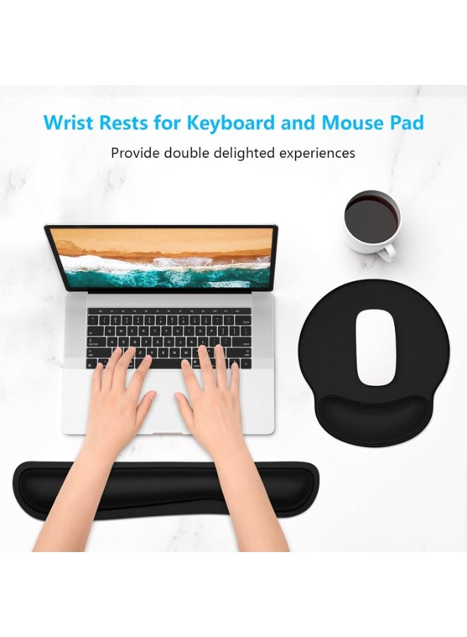 Keyboard Wrist Rest and Mouse Pad with Wrist Support, Memory Foam Wrist Rests for Keyboard and Mouse Set, Ergonomic Wrist Pad with Non Slip Base for Easy Typing & Pain Relief,Jet Black - Image 3