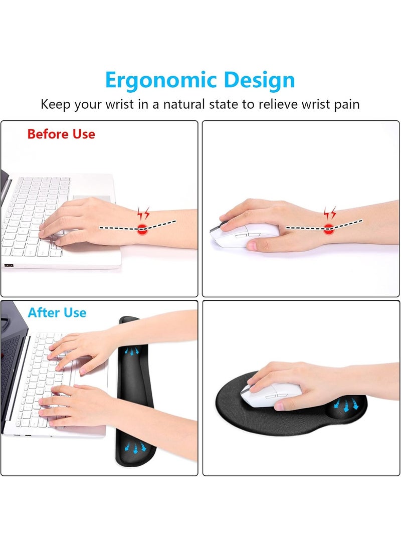 Keyboard Wrist Rest and Mouse Pad with Wrist Support, Memory Foam Wrist Rests for Keyboard and Mouse Set, Ergonomic Wrist Pad with Non Slip Base for Easy Typing & Pain Relief,Jet Black - Image 5