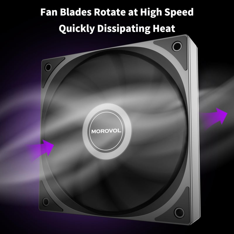 MOROVOL Case Fan, 3-Pack 120mm 4-Pin PWM Quiet Computer Fan, Hydraulic Bearing, Adjustable Speed 600RPM-1600RPM, Excellent Heat Dissipation Performance, Black, Non-LED - Image 2