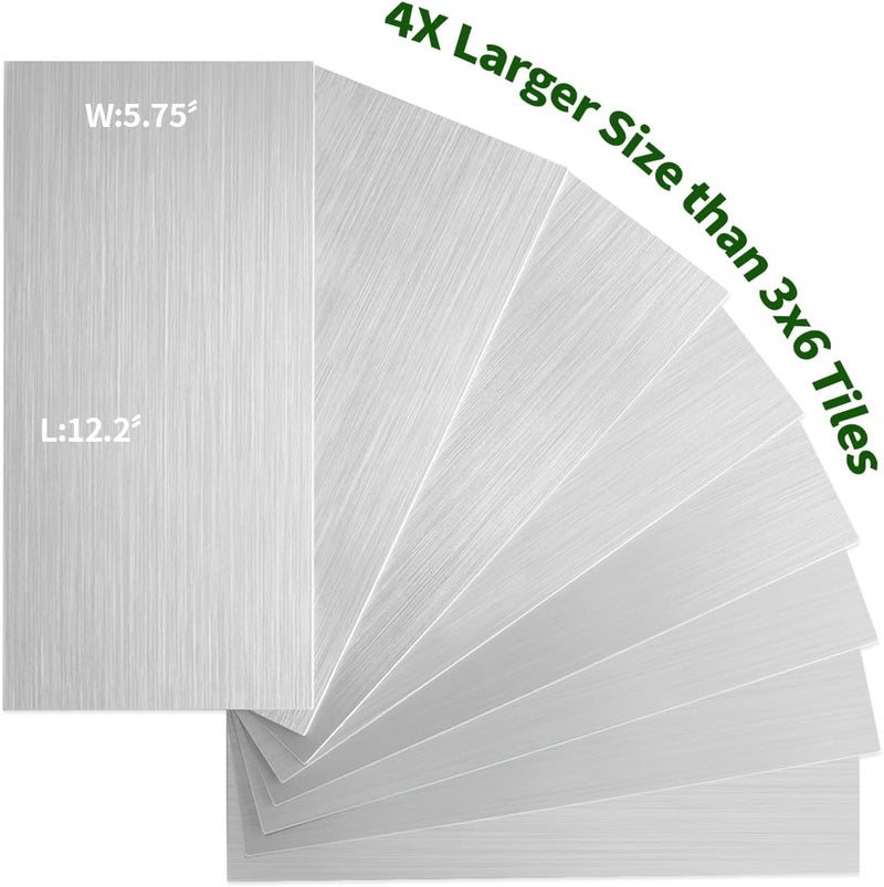 AULIGET 2-Piece Brushed Metal Peel and Stick Backsplash Tile, 6" x 12" Silver Aluminum Stick on Tiles for Backsplash Kitchen, Bathroom, Laundry Room, Camper, Fireplace - Image 4