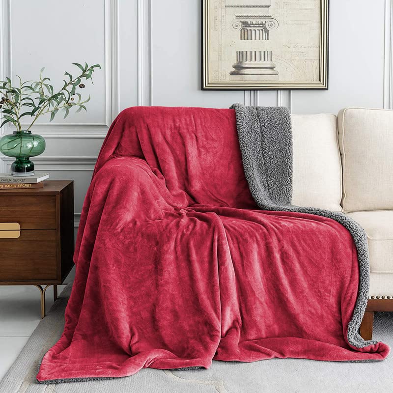VAS COLLECTIONS Super Soft Reversible Sherpa Blanket for Single Bed (56×88 in / 142×224 cm) 1.8 kg, 570 GSM – Polyester Micromink and Sherpa Flannel, Heavy Winter Use, Solid Maroon & Grey - Image 2