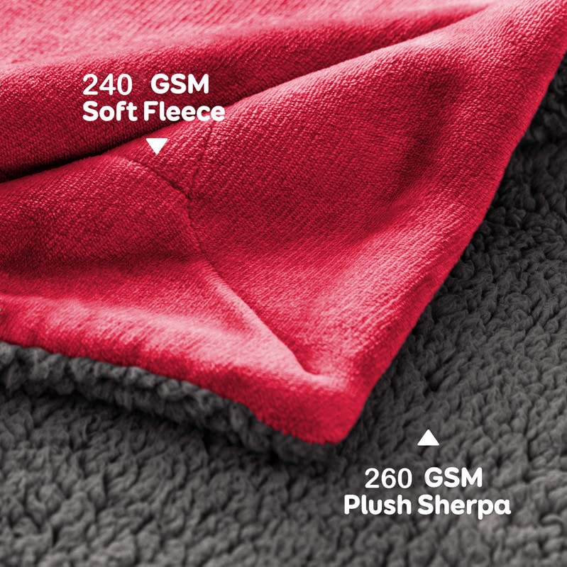 VAS COLLECTIONS Super Soft Reversible Sherpa Blanket for Single Bed (56×88 in / 142×224 cm) 1.8 kg, 570 GSM – Polyester Micromink and Sherpa Flannel, Heavy Winter Use, Solid Maroon & Grey - Image 3