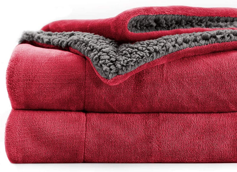 VAS COLLECTIONS Super Soft Reversible Sherpa Blanket for Single Bed (56×88 in / 142×224 cm) 1.8 kg, 570 GSM – Polyester Micromink and Sherpa Flannel, Heavy Winter Use, Solid Maroon & Grey - Image 1