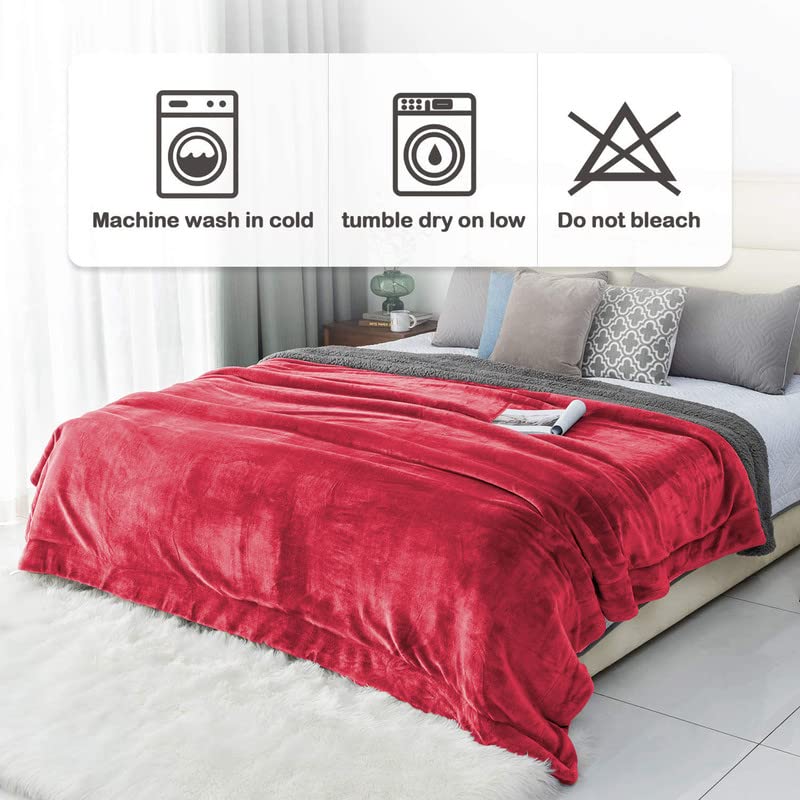 VAS COLLECTIONS Super Soft Reversible Sherpa Blanket for Single Bed (56×88 in / 142×224 cm) 1.8 kg, 570 GSM – Polyester Micromink and Sherpa Flannel, Heavy Winter Use, Solid Maroon & Grey - Image 5