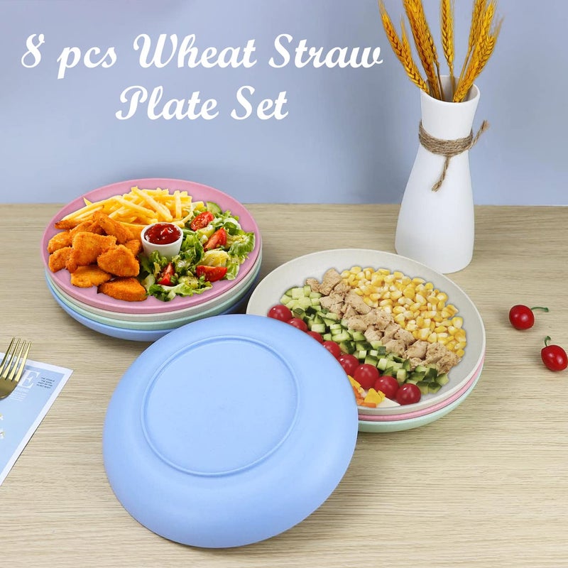 Homienly Deep Dinner Plates Set of 8 Alternative for Plastic - Microwave & Dishwasher Safe Wheat Straw Plates with 4 Colors (Fresh Light, 9 inch) - Image 4