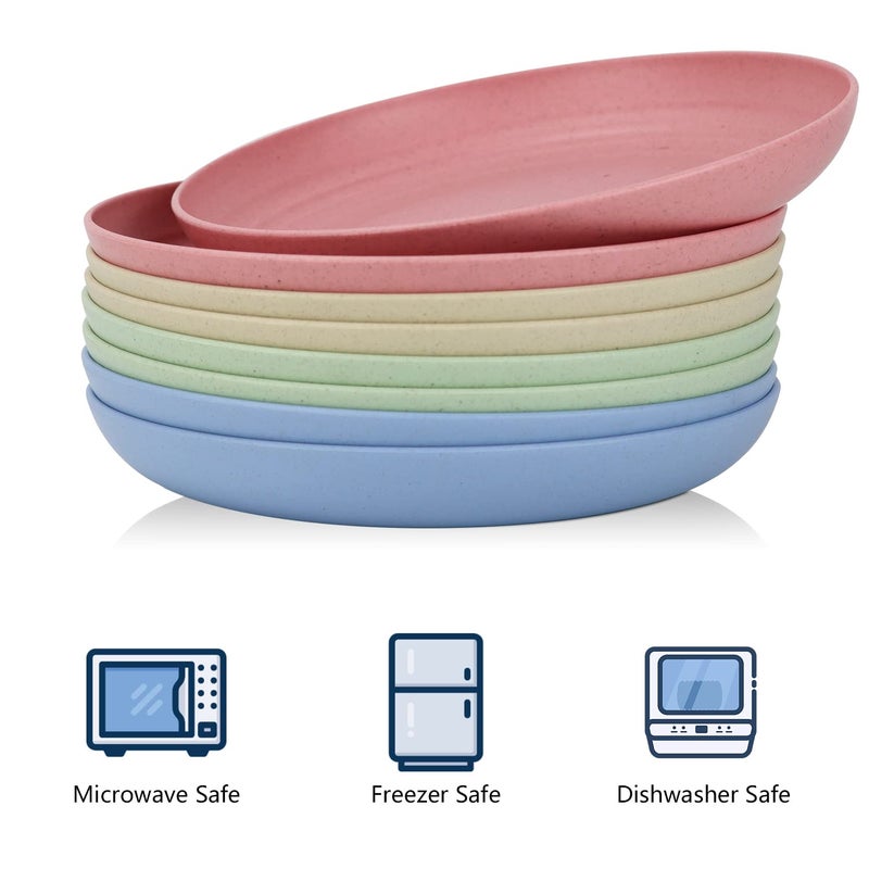 Homienly Deep Dinner Plates Set of 8 Alternative for Plastic - Microwave & Dishwasher Safe Wheat Straw Plates with 4 Colors (Fresh Light, 9 inch) - Image 3