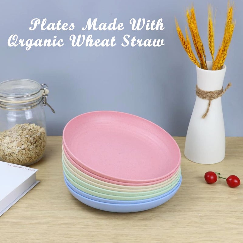 Homienly Deep Dinner Plates Set of 8 Alternative for Plastic - Microwave & Dishwasher Safe Wheat Straw Plates with 4 Colors (Fresh Light, 9 inch) - Image 5