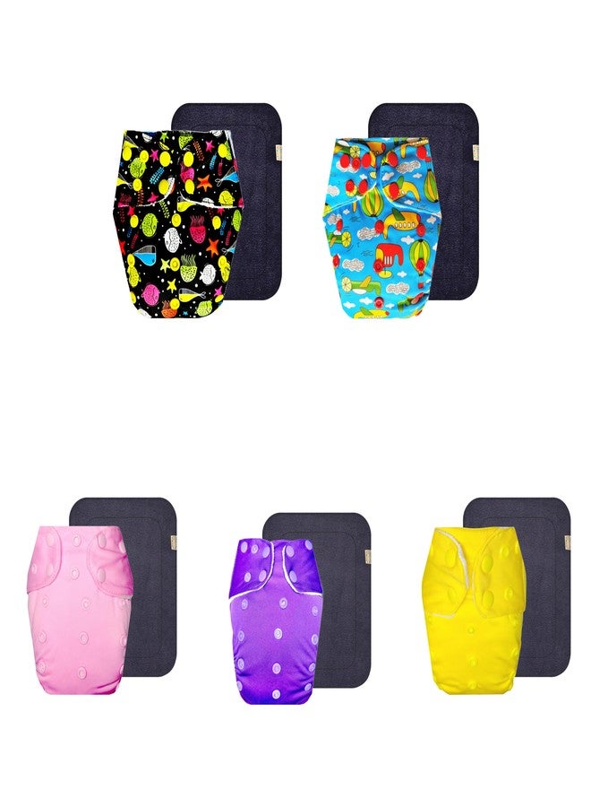 Dumbledo Premium Cloth Diaper with Black Insert (Pack of 5) | Soft & Gentle | Breathable | Travel Friendly | All-Day Wear | 3 Months - 3 Years | Unisex Baby - Image 1