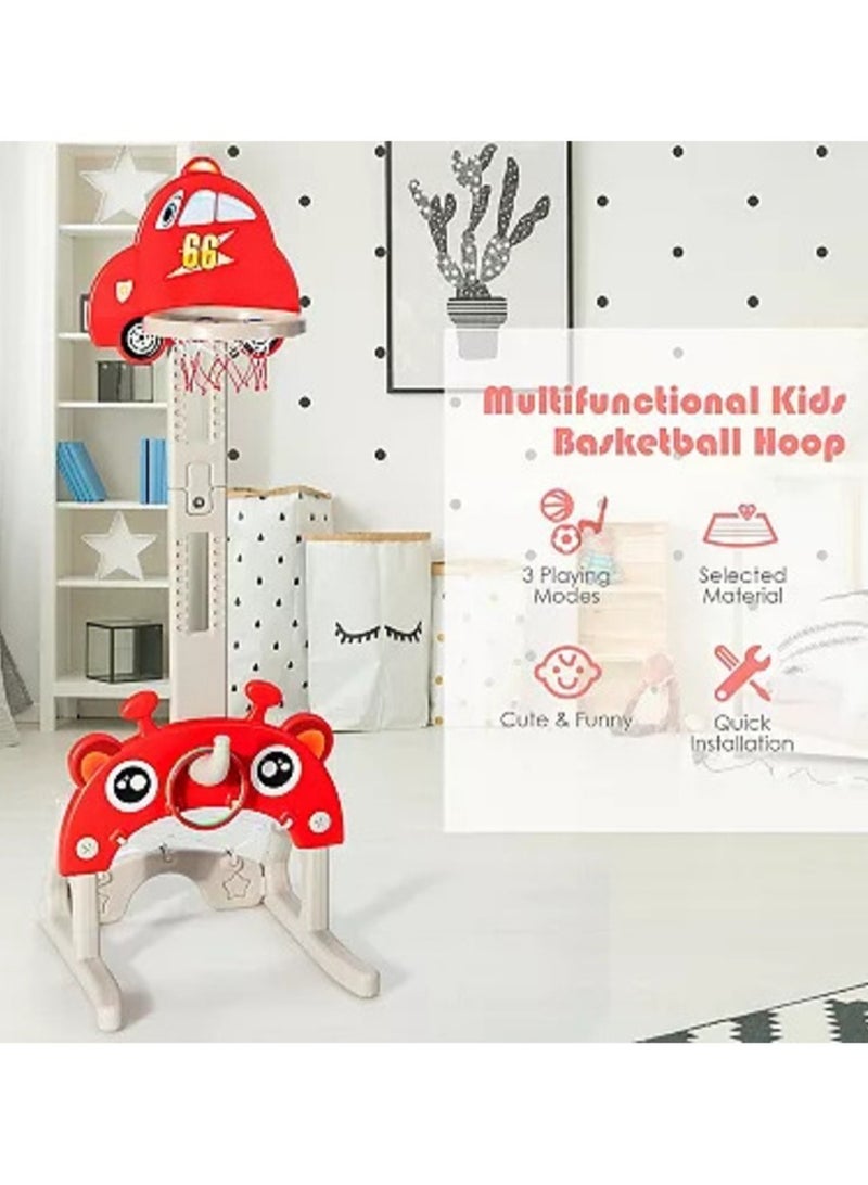 فول جوي مجموعة كرة السلة 4 في 1 على شكل سيارة تجمع بين لعبة كرة السلة و كرة القدم ولعبة الرمي الدائري وموسيقي ,أحمر - Image 3