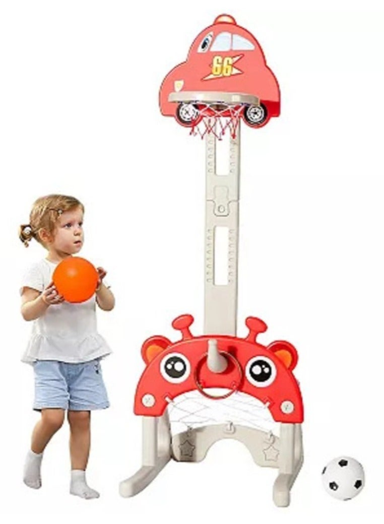 فول جوي مجموعة كرة السلة 4 في 1 على شكل سيارة تجمع بين لعبة كرة السلة و كرة القدم ولعبة الرمي الدائري وموسيقي ,أحمر - Image 4