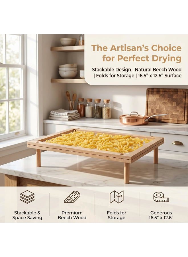 Cedilis Set of 2 Stackable Wood Pasta Herb Drying Rack, Food Dryer Stand with Net for Drying Seeds, Herb, Bud - Image 4