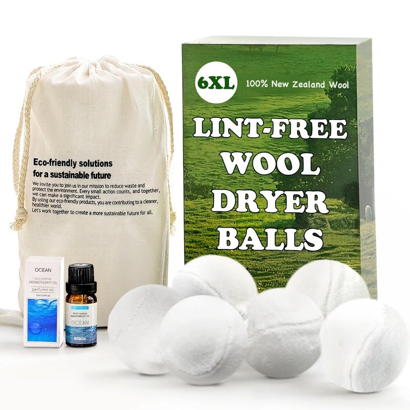VIVASPHERE Wool Dryer Balls - Lint-Free - 6XL Pack - 1000+ Loads - Premium Natural Fabric Softener - Reduces Drying Time & Static - Includes Essential Oil - with Storage Bag - Image 1