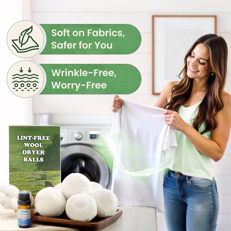 VIVASPHERE Wool Dryer Balls - Lint-Free - 6XL Pack - 1000+ Loads - Premium Natural Fabric Softener - Reduces Drying Time & Static - Includes Essential Oil - with Storage Bag - Image 2