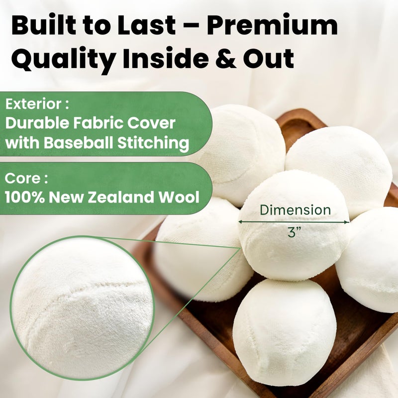 VIVASPHERE Wool Dryer Balls - Lint-Free - 6XL Pack - 1000+ Loads - Premium Natural Fabric Softener - Reduces Drying Time & Static - Includes Essential Oil - with Storage Bag - Image 3