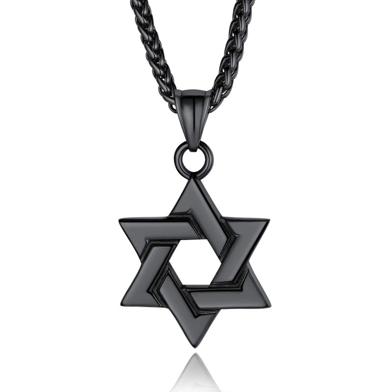 ChainsPro Black Jewish Necklace Stainless Steel Chain Star of David Pendant - Image 1