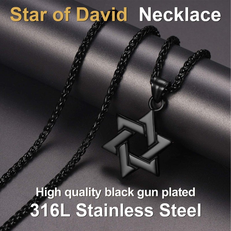 ChainsPro Black Jewish Necklace Stainless Steel Chain Star of David Pendant - Image 2