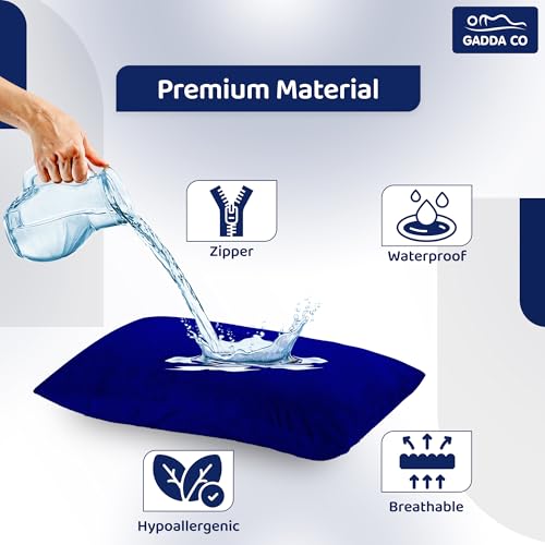 GADDA CO Waterproof Pillow Protector Set of 2 | Dustproof Cotton Terry Pillow Covers with Zipper Closure | 220+ GSM Soft, Breathable Pillow Cover | Dust Mite Protection |Size :18 x 28 Inch, Royal Blue - Image 2