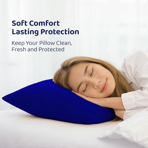 GADDA CO Waterproof Pillow Protector Set of 2 | Dustproof Cotton Terry Pillow Covers with Zipper Closure | 220+ GSM Soft, Breathable Pillow Cover | Dust Mite Protection |Size :18 x 28 Inch, Royal Blue - Image 5