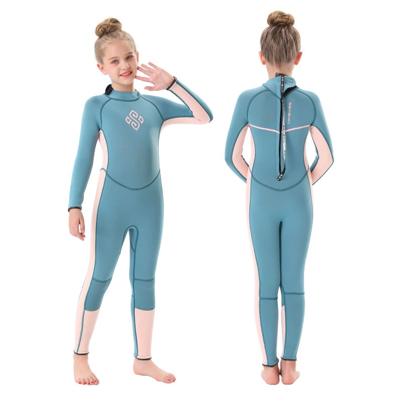 Seaskin Kids Wetsuit for Girls Toddlers 3mm Back Zip Full Wetsuit Neoprene Thermal Swimsuits for Diving Surfing Swim Lessons Size 4