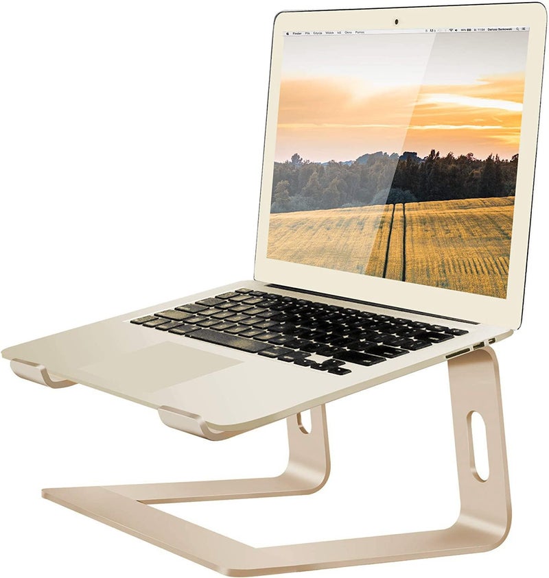 Orionstar Ergonomic Laptop Stand, Premium 5mm Aluminum Riser for 10-15.6 Inch Notebook Computer, Tool-Free Detachable Elevator Holder for Desk Office, Sturdy Riser for Eye-Level Neck Relief (Gold) - Image 1