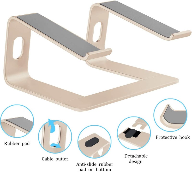 Orionstar Ergonomic Laptop Stand, Premium 5mm Aluminum Riser for 10-15.6 Inch Notebook Computer, Tool-Free Detachable Elevator Holder for Desk Office, Sturdy Riser for Eye-Level Neck Relief (Gold) - Image 3