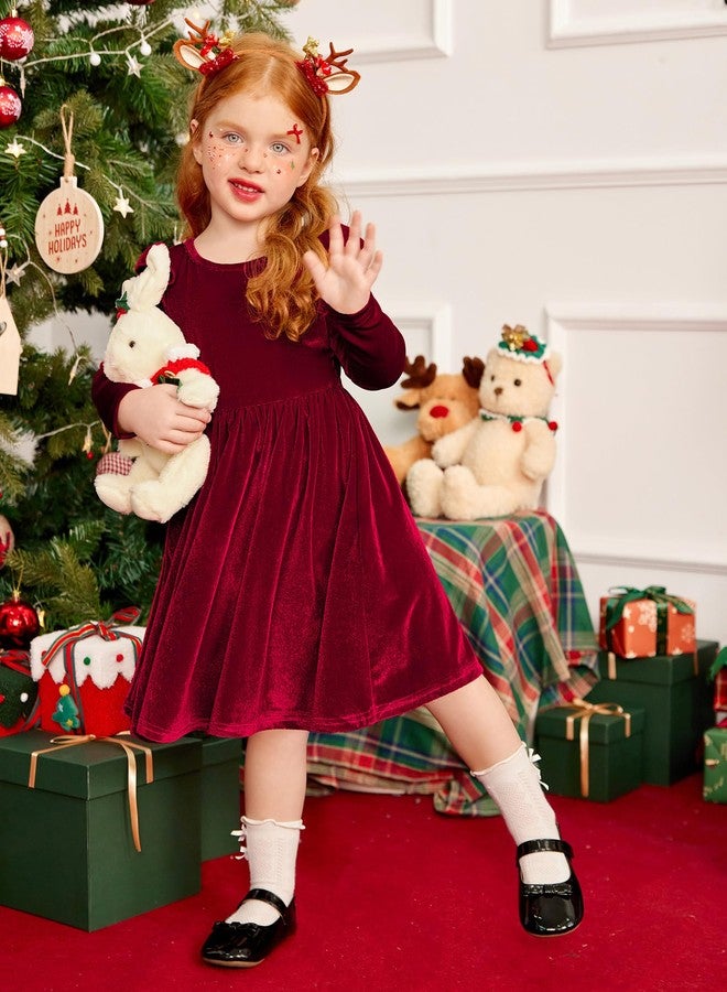 Arshiner فستان عطلة للأطفال من أرشينر مخمل عيد الميلاد شتوي بأكمام طويلة لحفلات عيد الميلاد 2-3 سنوات باللون الأحمر - Image 3