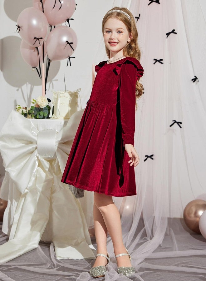 Arshiner فستان عطلة للأطفال من أرشينر مخمل عيد الميلاد شتوي بأكمام طويلة لحفلات عيد الميلاد 2-3 سنوات باللون الأحمر - Image 5