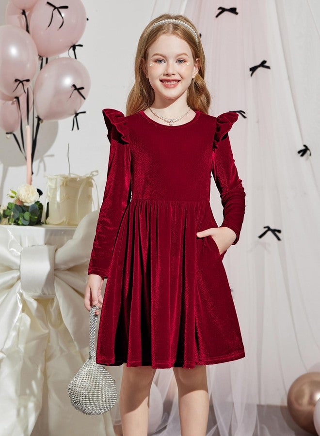 Arshiner فستان عطلة للأطفال من أرشينر مخمل عيد الميلاد شتوي بأكمام طويلة لحفلات عيد الميلاد 2-3 سنوات باللون الأحمر - Image 4