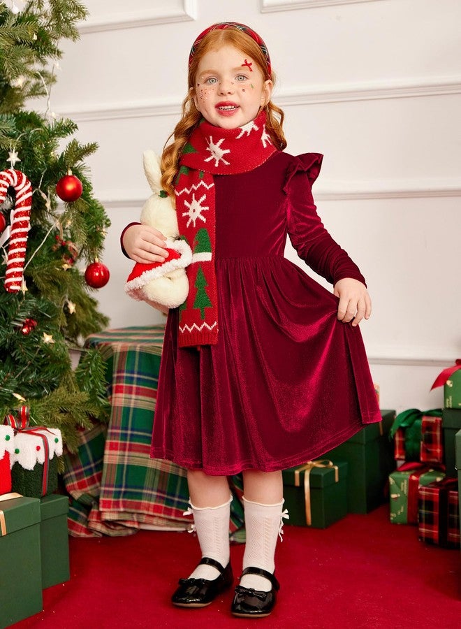 Arshiner فستان عطلة للأطفال من أرشينر مخمل عيد الميلاد شتوي بأكمام طويلة لحفلات عيد الميلاد 2-3 سنوات باللون الأحمر - Image 2
