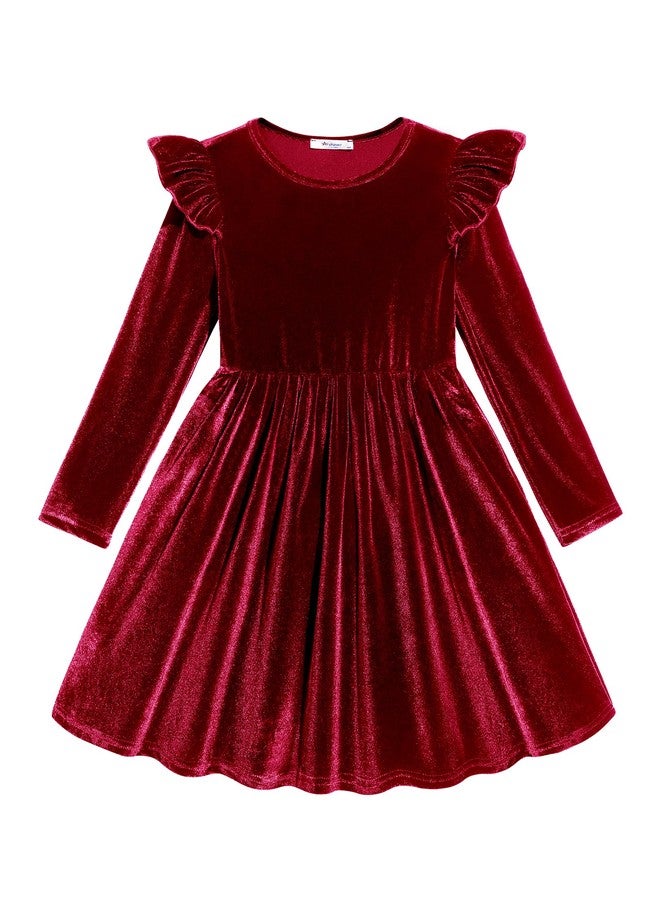 Arshiner فستان عطلة للأطفال من أرشينر مخمل عيد الميلاد شتوي بأكمام طويلة لحفلات عيد الميلاد 2-3 سنوات باللون الأحمر - Image 1