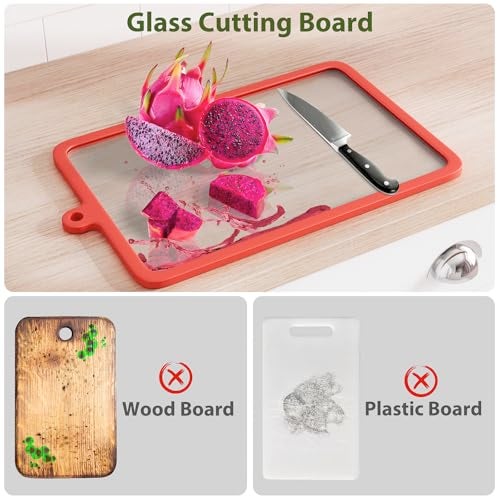 Freshmage Cutting Board, Freshmage Glass Cutting Boards for Kitchen, 2Pcs Chopping Board Set with Non-Slip Edges & Hanging Hole, Dishwasher- Safe Clear Cutting Board for Countertop, Meal Prep & Serving - Image 5