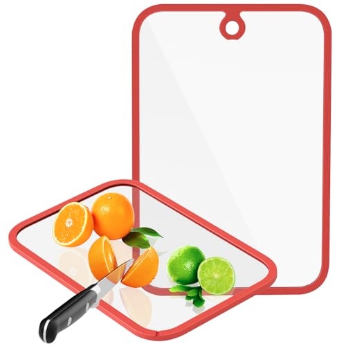 Freshmage Cutting Board, Freshmage Glass Cutting Boards for Kitchen, 2Pcs Chopping Board Set with Non-Slip Edges & Hanging Hole, Dishwasher- Safe Clear Cutting Board for Countertop, Meal Prep & Serving - Image 1