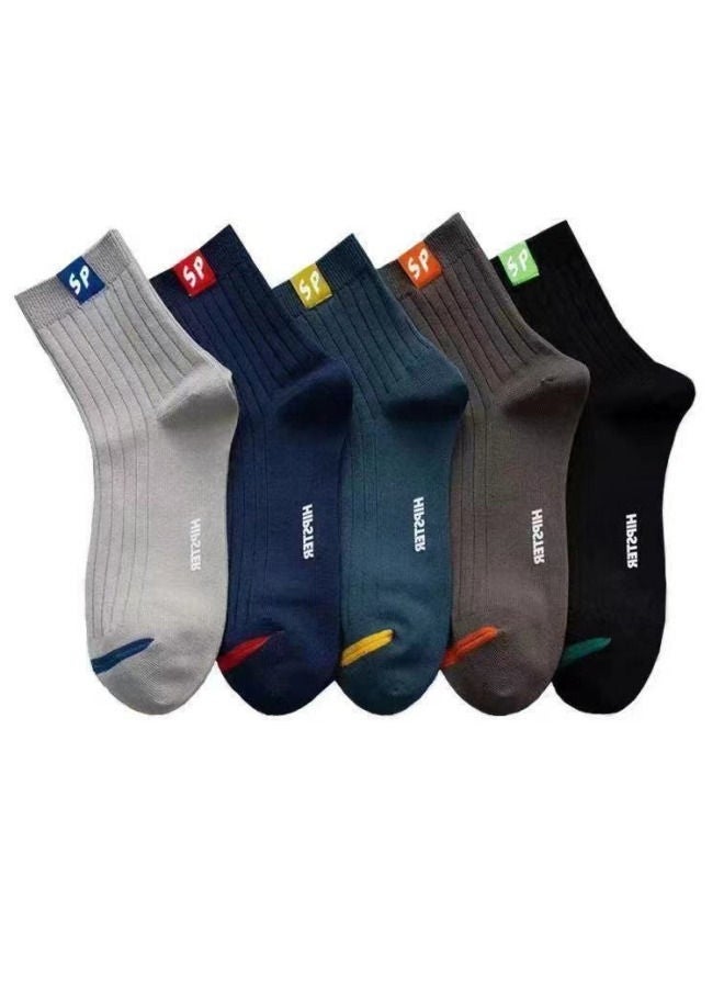 Hipster 5-Piece Sports Socks Sweat Absorbent Breathable Men's Thickened Socks Autumn And Winter Pure Cotton Thickened Mid-Tube Running Fitness Sports Socks  - Image 2