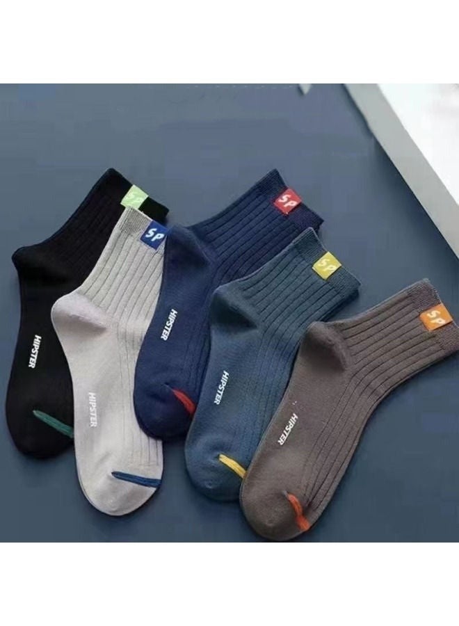 Hipster 5-Piece Sports Socks Sweat Absorbent Breathable Men's Thickened Socks Autumn And Winter Pure Cotton Thickened Mid-Tube Running Fitness Sports Socks  - Image 3