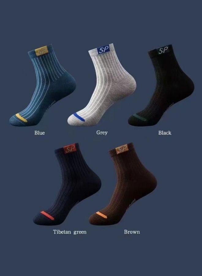 Hipster 5-Piece Sports Socks Sweat Absorbent Breathable Men's Thickened Socks Autumn And Winter Pure Cotton Thickened Mid-Tube Running Fitness Sports Socks  - Image 1