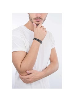FOSSIL Men's Leather Multi Strand Braided Leather Bracelet with Stainless Steel Magnetic Closure, Black  - Image 2