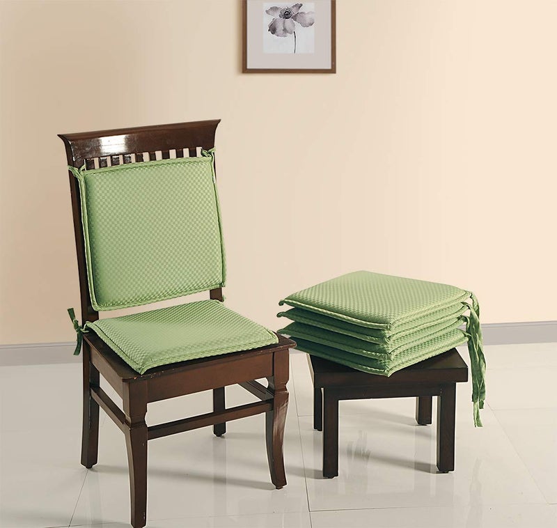 Swayam Swayam Pure Cotton Reversible Chair Set Pads with Loops 16X16 Machine Washable 6 Pcs Indoor Square Cushion Seat Or Chair Pads for Use for Office Car Home Floor Green  - Image 1