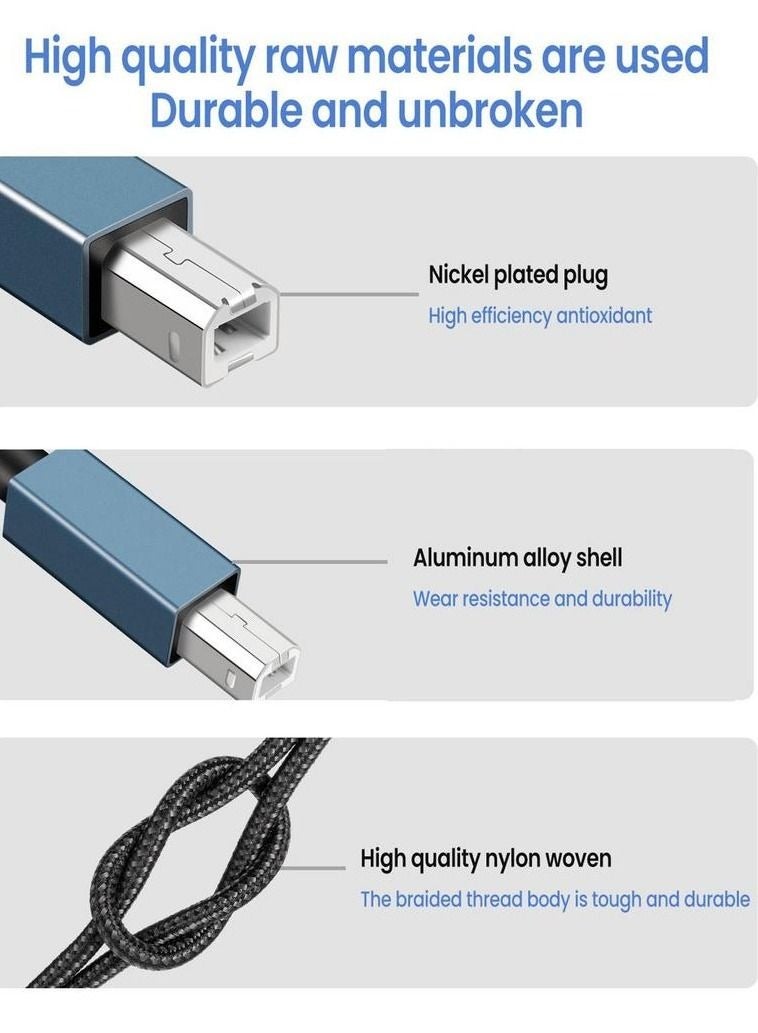 Usb A 2.0 Square Port Printer Cable For Computer Nylon Braided Printer Scanner Cord For Printer Cord Scanner - Image 4