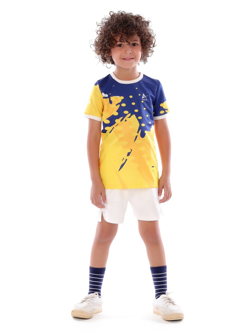 ANJA Boys' Yellow and Blue Football T-shirt – Breathable, Comfortable Design - Image 1