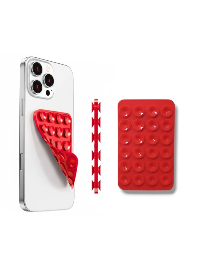 Adhesive phone holder with strong suction cups to attach the phone to glass and mirrors - Multi-purpose base - Red - Image 1