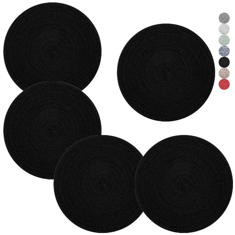 Trivets for Hot Dishes Pots and Pans 8 Inches Hot Pads 5 Pcs Pot Holders for Kitchen Heat Resistant Mat Protect Counter Coasters Set Home Essentials Farmhouse Decor Black