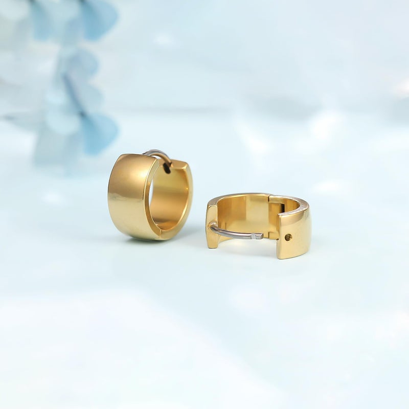 Limerencia Hypoallergenic Implant Grade Titanium F136 Hoop Chunky Earrings,Wide Thick Huggie Earrings G23 for Women Sensitive Ears (Gold) - Image 5
