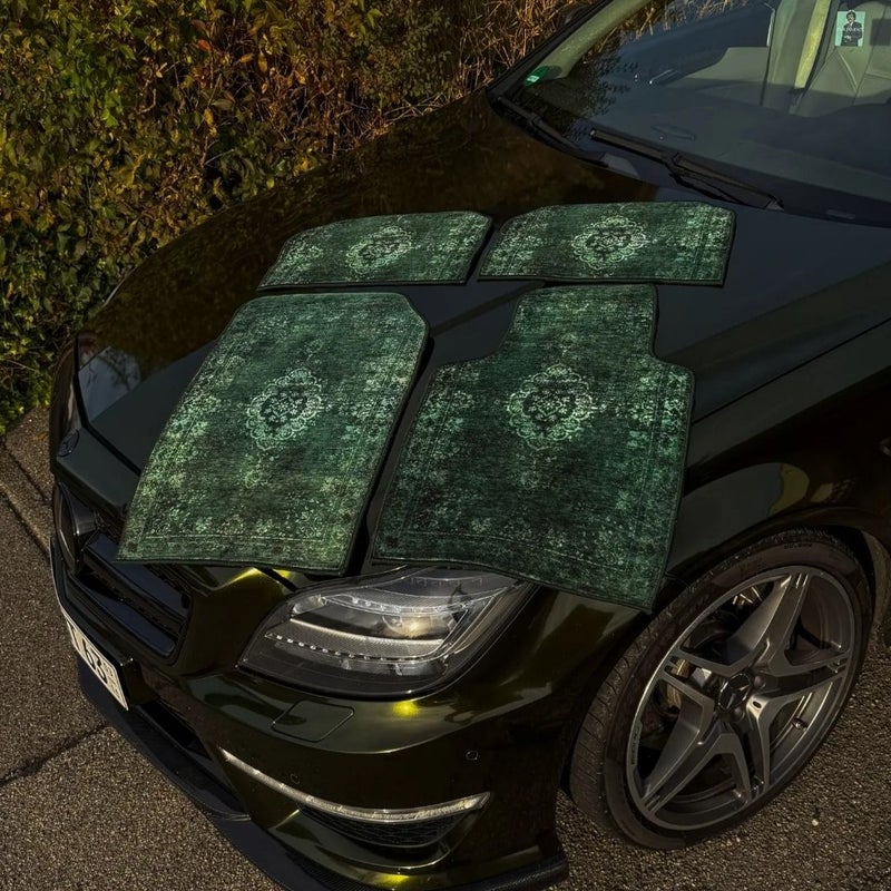 Crystal Velvet Car Floor Mats - Full Set, Non-Slip & Waterproof, Persian Flower Design - Image 2