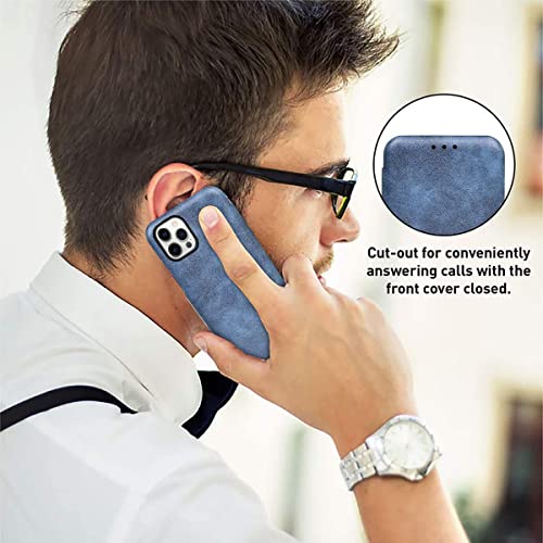 PULOKA for iPhone 14 - Sleek Flip Case - Premium Vegan Leather Phone Cover with Card Slot - Slim, Durable, Privacy Protection - Kickstand Function - Elegant Flip Wallet Cases for Apple - Blue - Image 4