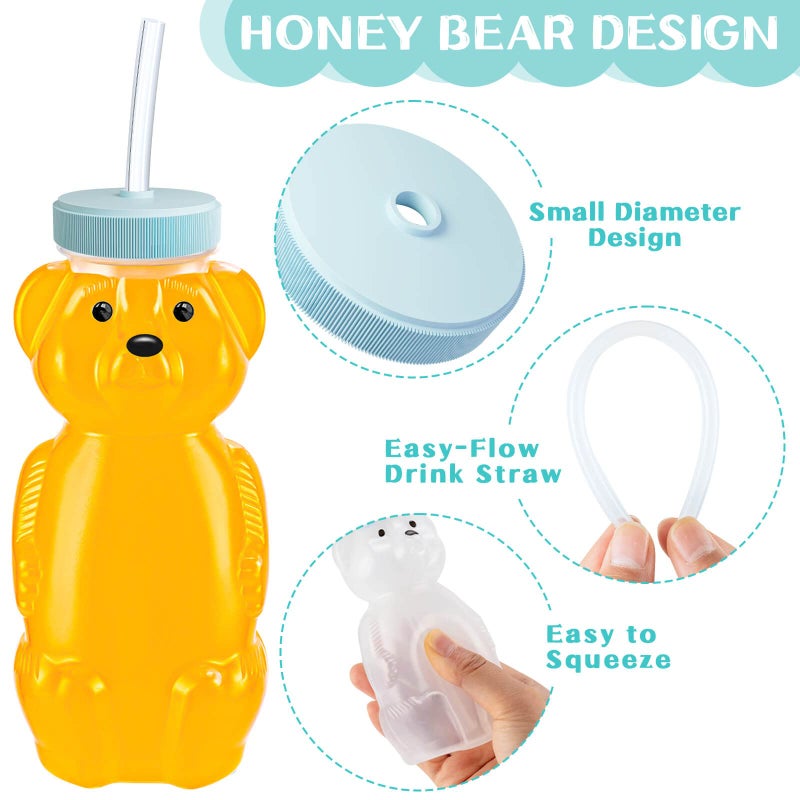 KVCSYAW 4 PCS Honey Bear Straw Cup, Baby Straw Cups with 8 Flexible Straws and 1 Straw Brushes, 8oz Special Supplies Juice Bear Bottle for Infant Feeding, Drinking Needs of Those with Poor Oral Health (Blue)  - Image 3