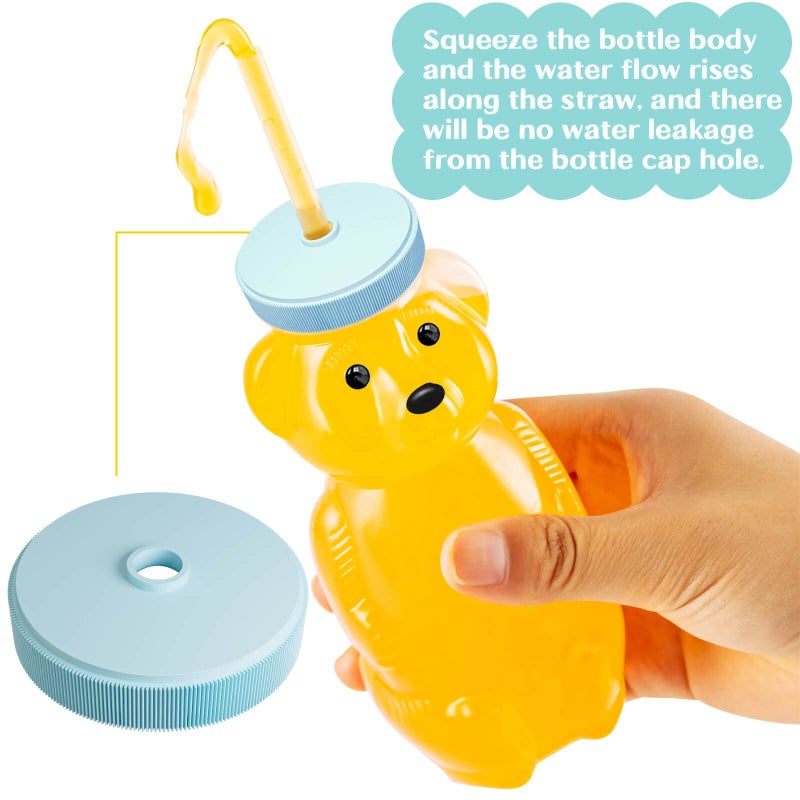 KVCSYAW 4 PCS Honey Bear Straw Cup, Baby Straw Cups with 8 Flexible Straws and 1 Straw Brushes, 8oz Special Supplies Juice Bear Bottle for Infant Feeding, Drinking Needs of Those with Poor Oral Health (Blue)  - Image 5